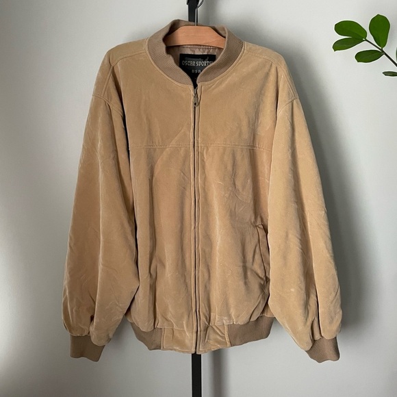 Vintage USA Bomber Jacket Tan By Oscar Sports USA Men’s Plus Size 2XL - Picture 1 of 9